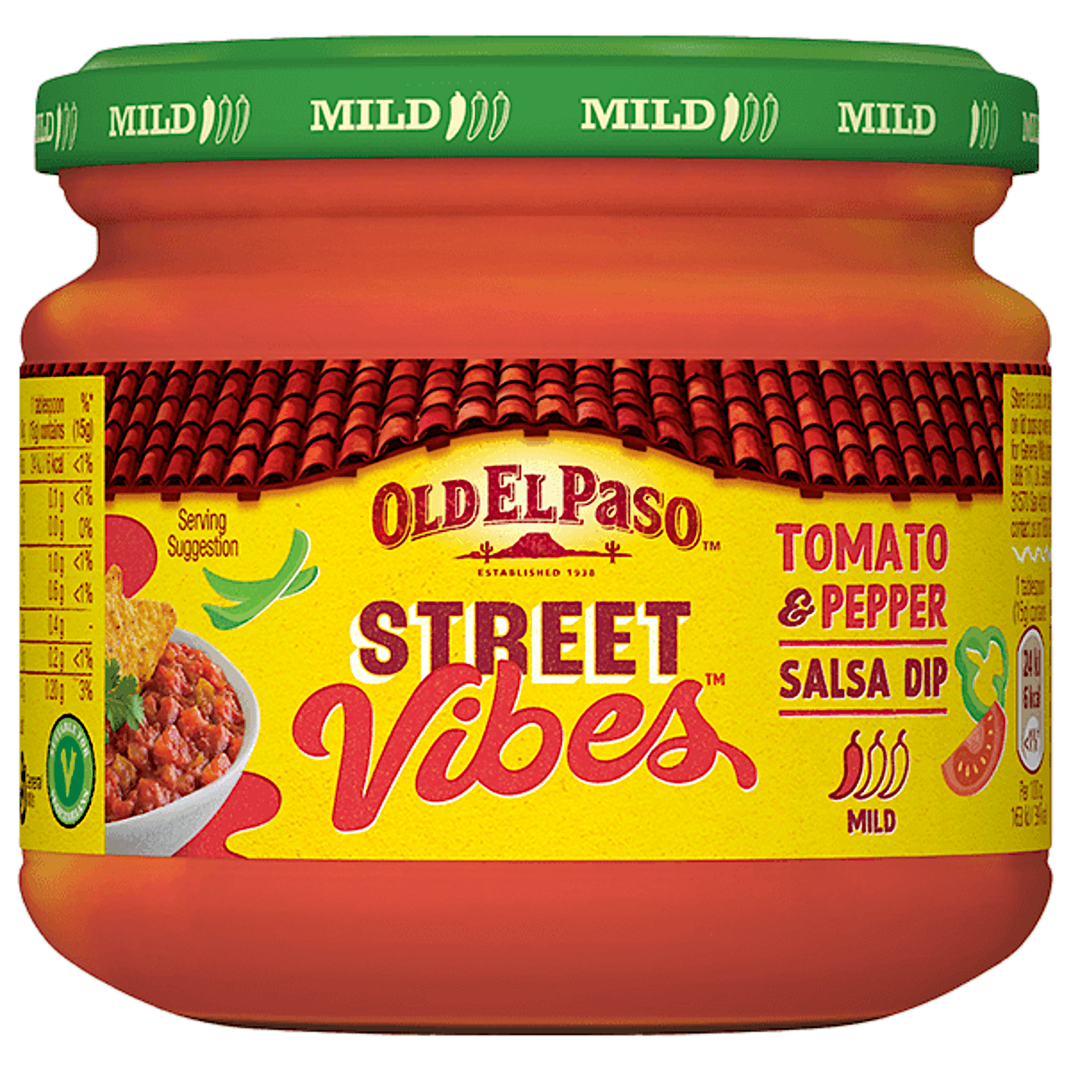 a jar of Old El Paso street vibes tomato paper salsa dip, 335g